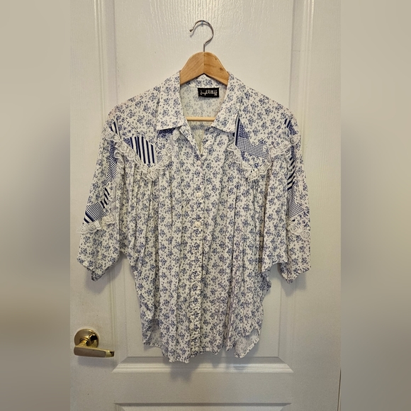 Vintage Blue & White Patchwork Set - includes blouse and skirt - Picture 7 of 13